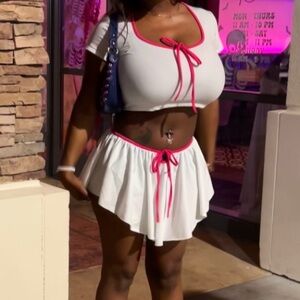 White & Pink mini skirt set